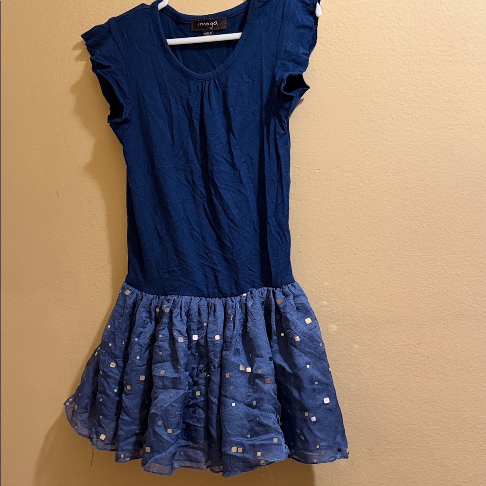 Imoga Navy Blue Tiered Sequin Accent Dress